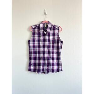 Dakini Purple&White Plaid Snap Front Sleeveless Shirt S Western Outdoor Country